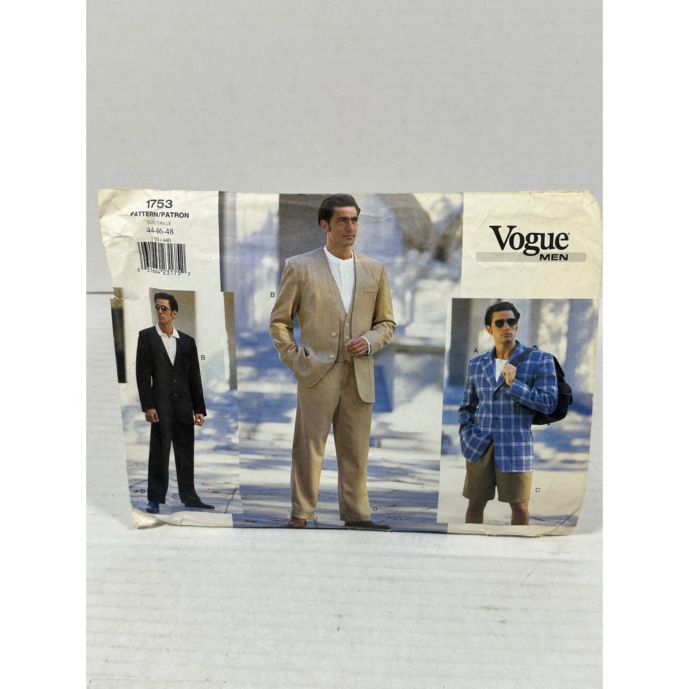 Vogue Men 1753 Sewing Pattern Jacket Vest Shorts Pants Size 44-46-48 CUT